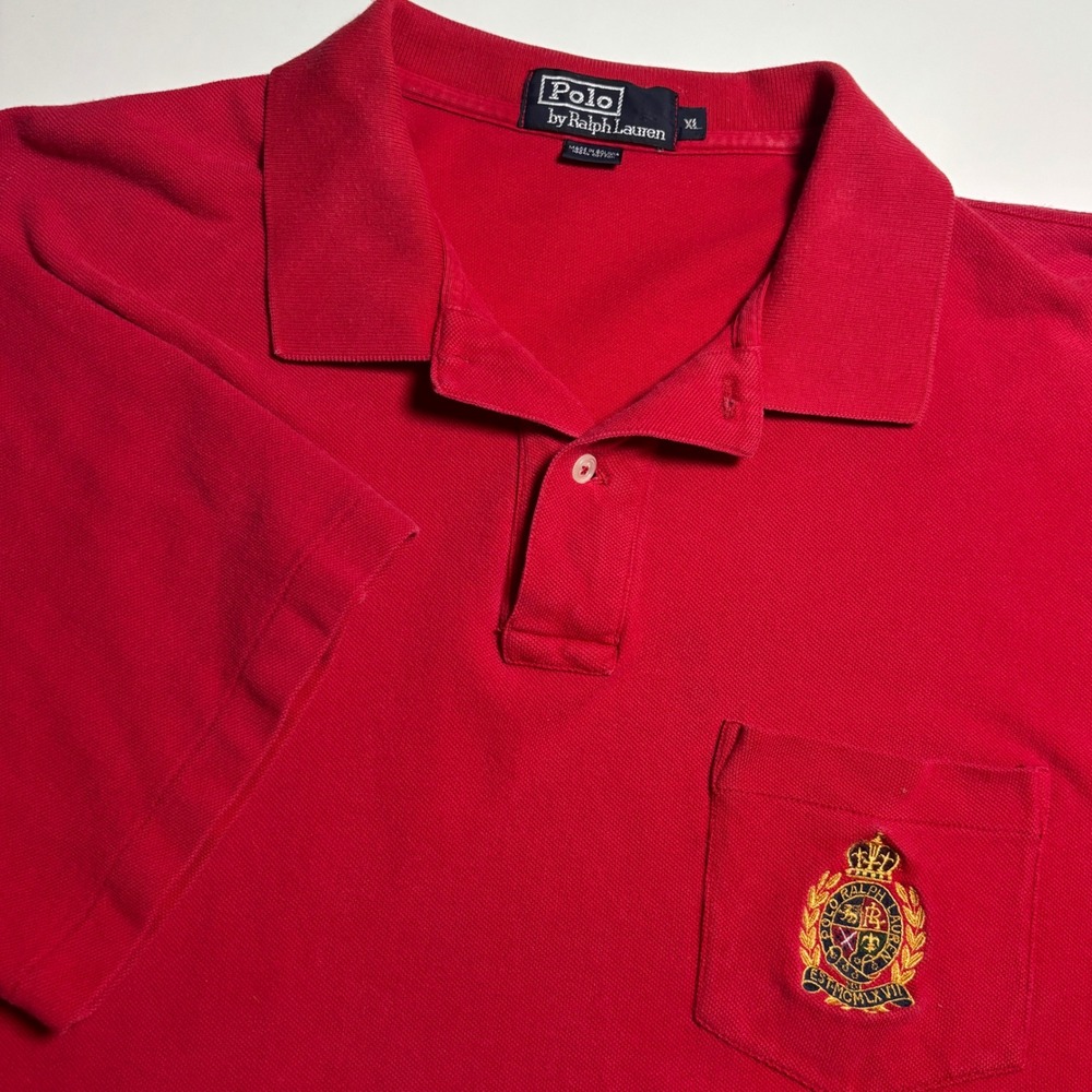 Polo Ralph Lauren Vintage 90s‎ Red Crest Pocket Short Sleeve Cotton Pique Shirt